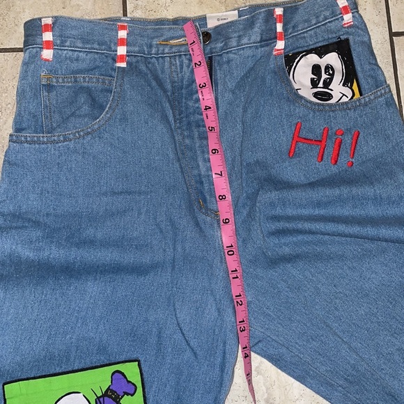 Disney VTG Mickey Mouse Patchwork Cotton Denim Straight Leg Jeans Size 11/12 - Picture 7 of 9